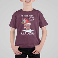 Funny Bookish Christmas T Shirt For Kid He Sees What You Have Been Reading - Wonder Print Shop