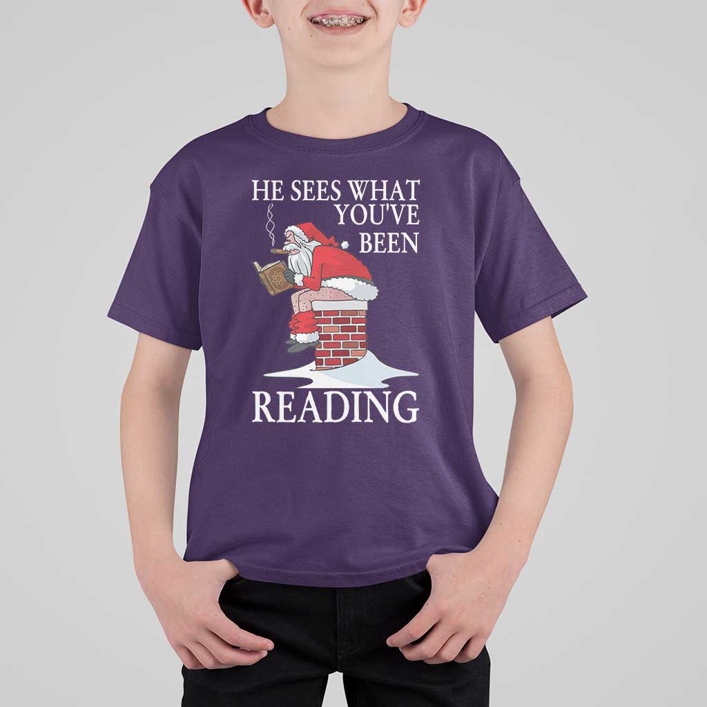 Funny Bookish Christmas T Shirt For Kid He Sees What You Have Been Reading - Wonder Print Shop