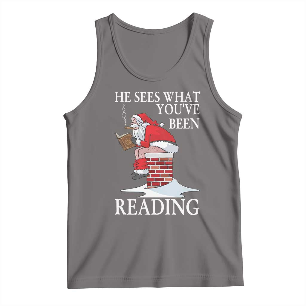 Funny Bookish Christmas Tank Top He Sees What You Have Been Reading - Wonder Print Shop