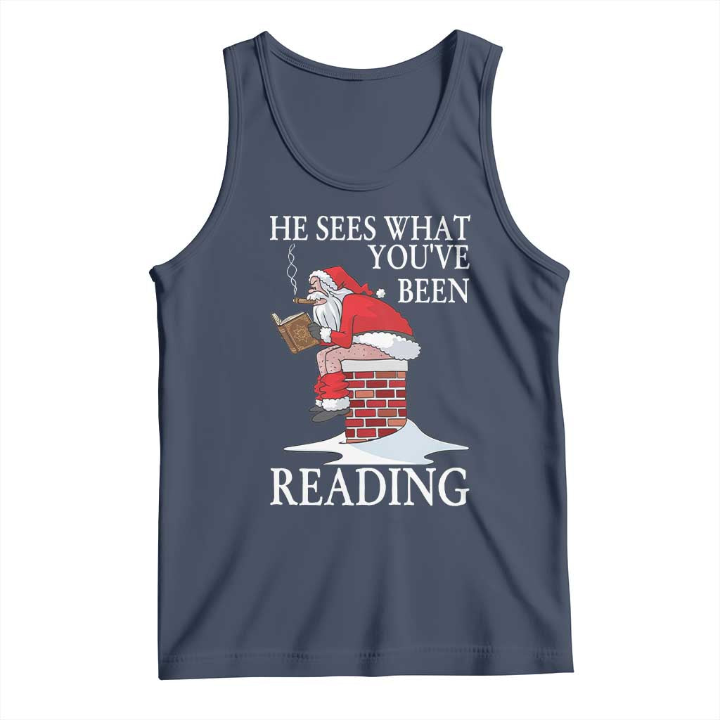Funny Bookish Christmas Tank Top He Sees What You Have Been Reading - Wonder Print Shop