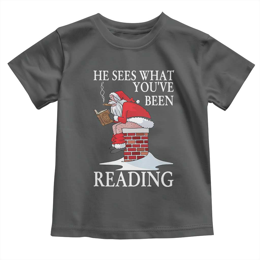 Funny Bookish Christmas Toddler T Shirt He Sees What You Have Been Reading - Wonder Print Shop