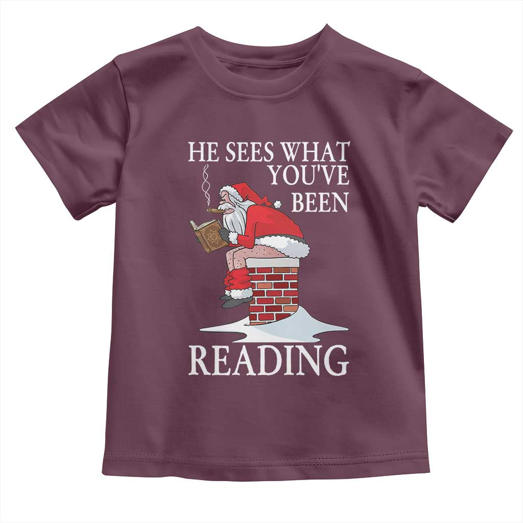 Funny Bookish Christmas Toddler T Shirt He Sees What You Have Been Reading - Wonder Print Shop