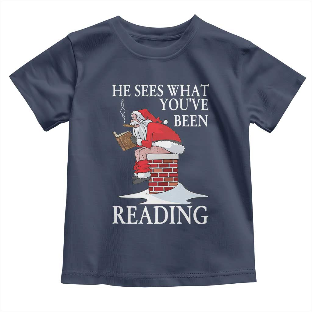 Funny Bookish Christmas Toddler T Shirt He Sees What You Have Been Reading - Wonder Print Shop