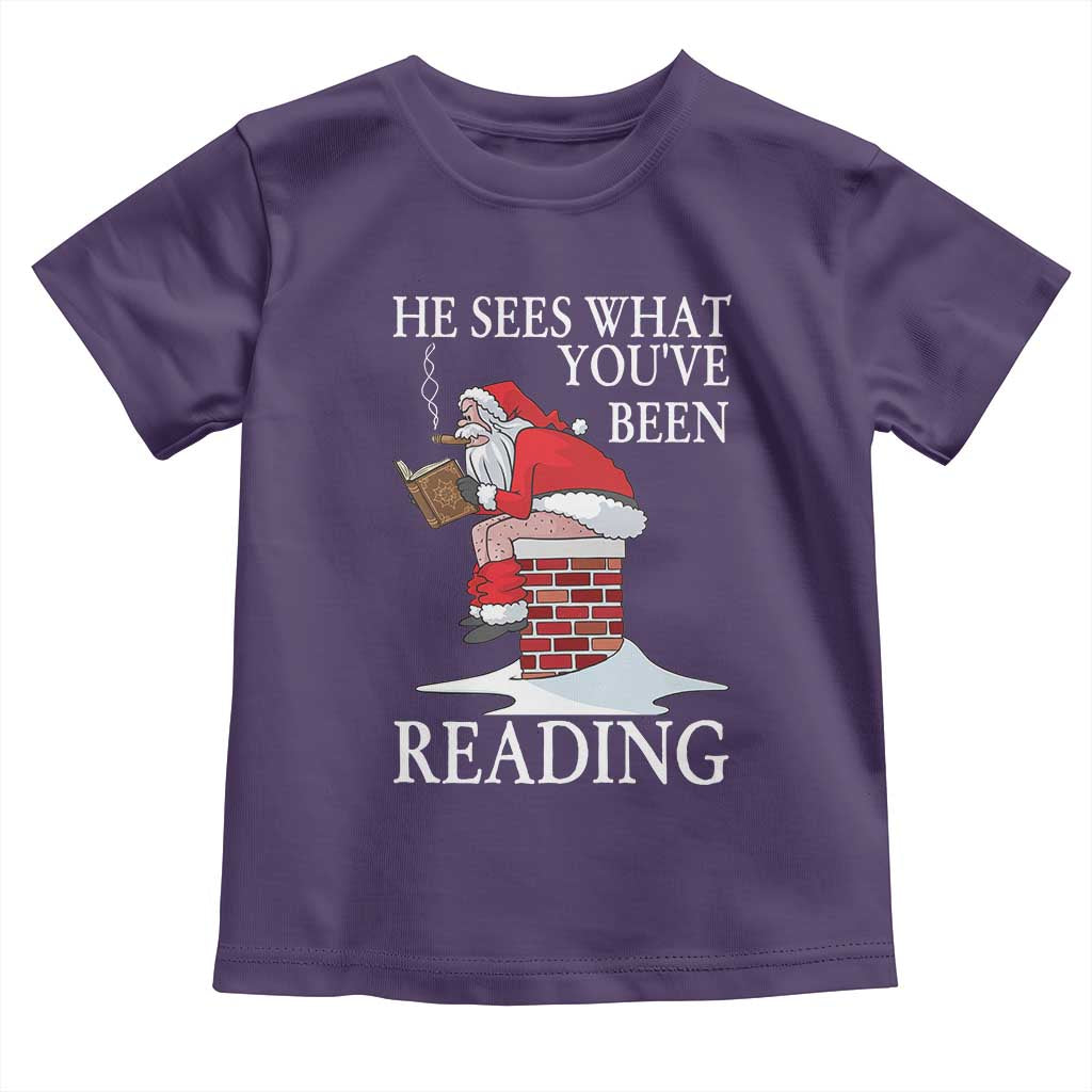 Funny Bookish Christmas Toddler T Shirt He Sees What You Have Been Reading - Wonder Print Shop