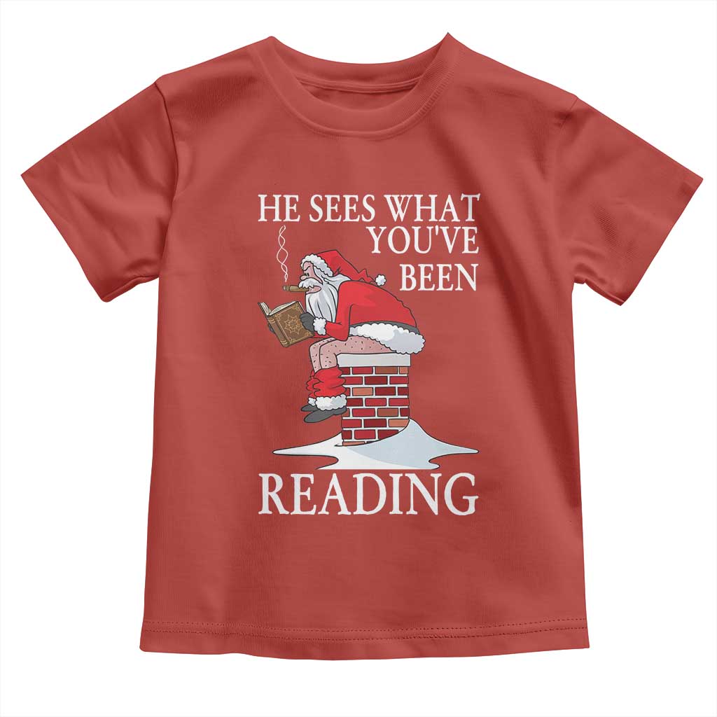 Funny Bookish Christmas Toddler T Shirt He Sees What You Have Been Reading - Wonder Print Shop