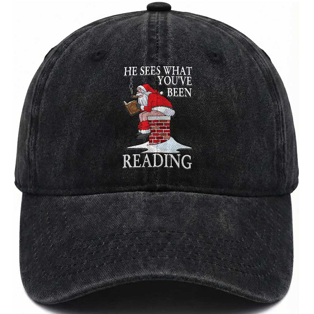 Funny Bookish Christmas Washed Cotton Baseball Cap He Sees What You Have Been Reading