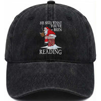 Funny Bookish Christmas Washed Cotton Baseball Cap He Sees What You Have Been Reading