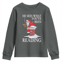 Funny Bookish Christmas Youth Sweatshirt He Sees What You Have Been Reading - Wonder Print Shop