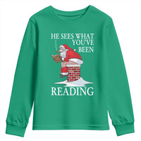 Funny Bookish Christmas Youth Sweatshirt He Sees What You Have Been Reading - Wonder Print Shop