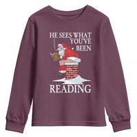 Funny Bookish Christmas Youth Sweatshirt He Sees What You Have Been Reading - Wonder Print Shop