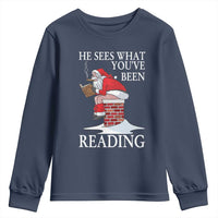 Funny Bookish Christmas Youth Sweatshirt He Sees What You Have Been Reading - Wonder Print Shop