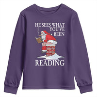 Funny Bookish Christmas Youth Sweatshirt He Sees What You Have Been Reading - Wonder Print Shop