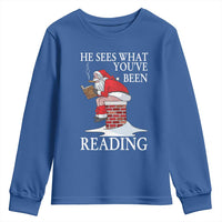 Funny Bookish Christmas Youth Sweatshirt He Sees What You Have Been Reading - Wonder Print Shop