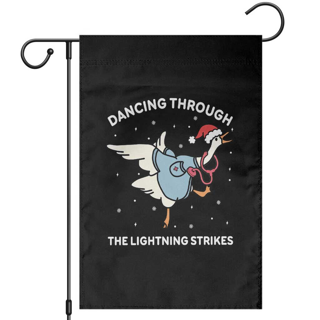Christmas Goose Nurse Garden Flag Dancing Through The Lightning Strikes - Wonder Print Shop