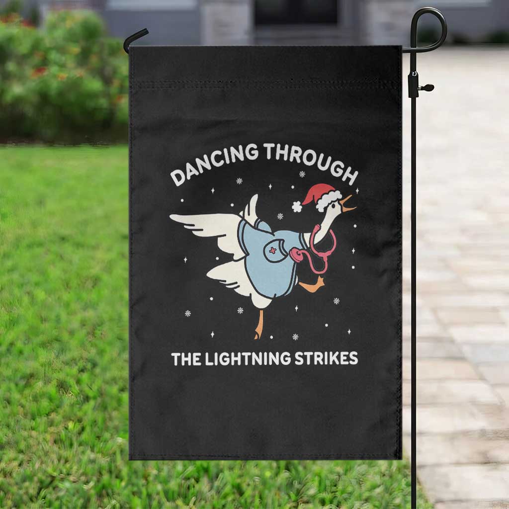 Christmas Goose Nurse Garden Flag Dancing Through The Lightning Strikes - Wonder Print Shop