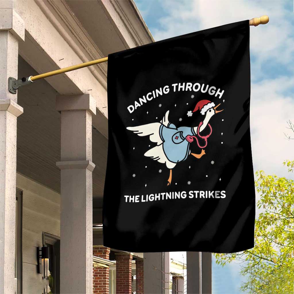 Christmas Goose Nurse Garden Flag Dancing Through The Lightning Strikes - Wonder Print Shop