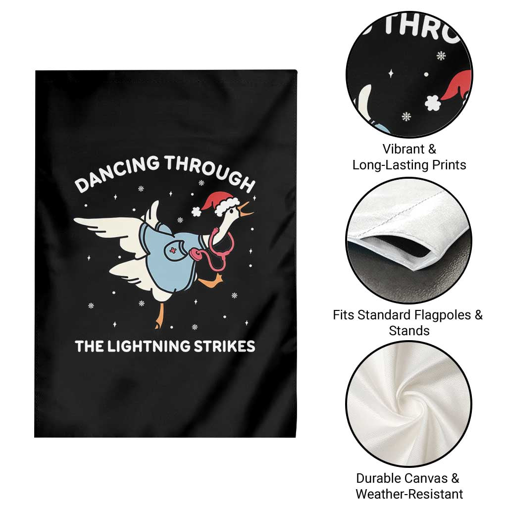 Christmas Goose Nurse Garden Flag Dancing Through The Lightning Strikes - Wonder Print Shop