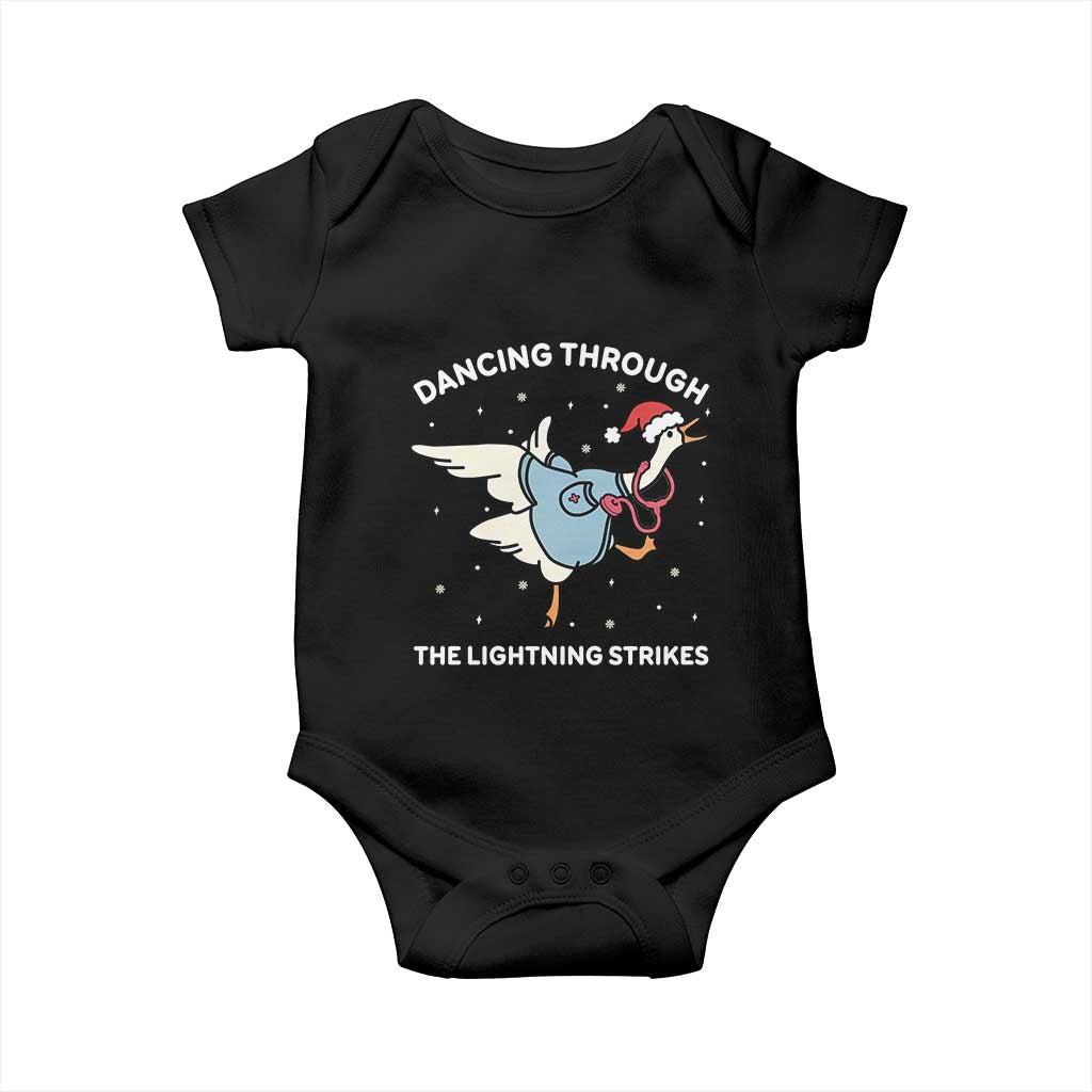 Christmas Goose Nurse Baby Onesie Dancing Through The Lightning Strikes - Wonder Print Shop