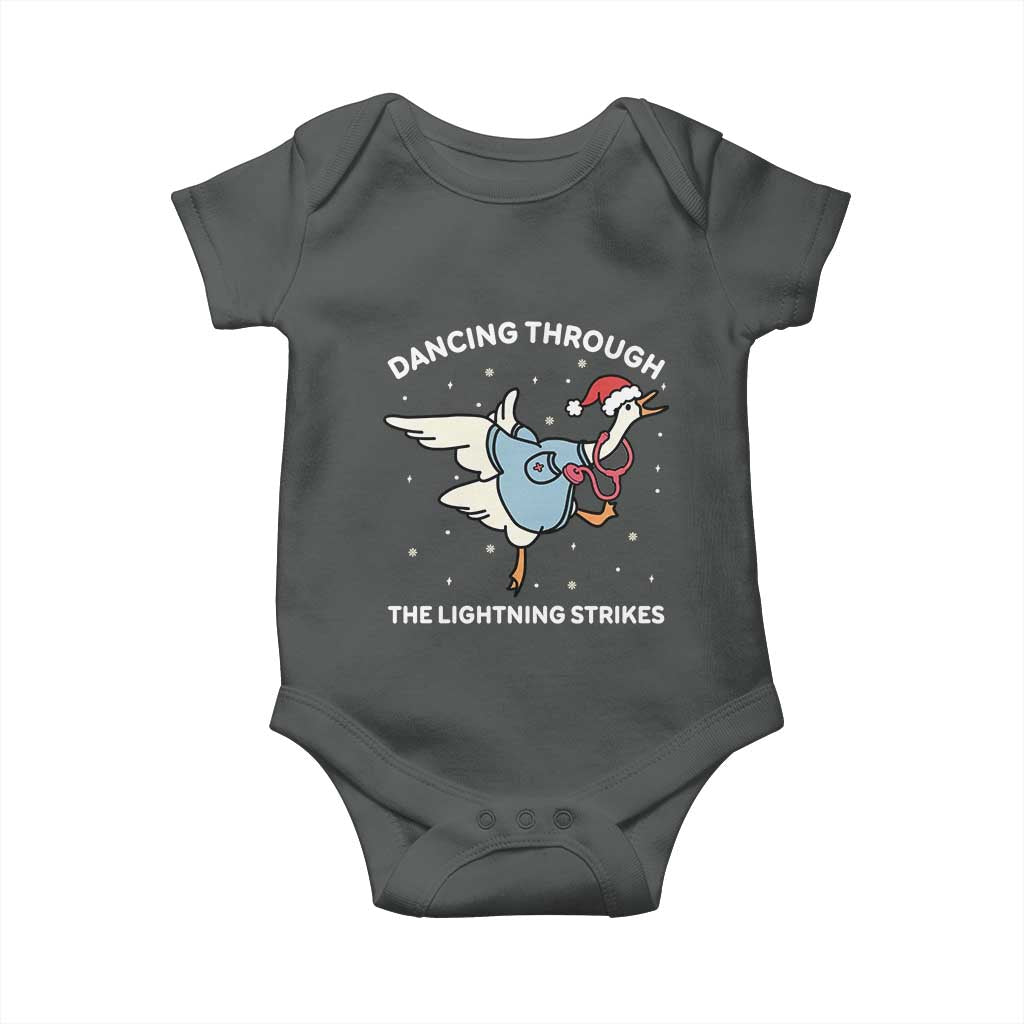 Christmas Goose Nurse Baby Onesie Dancing Through The Lightning Strikes - Wonder Print Shop