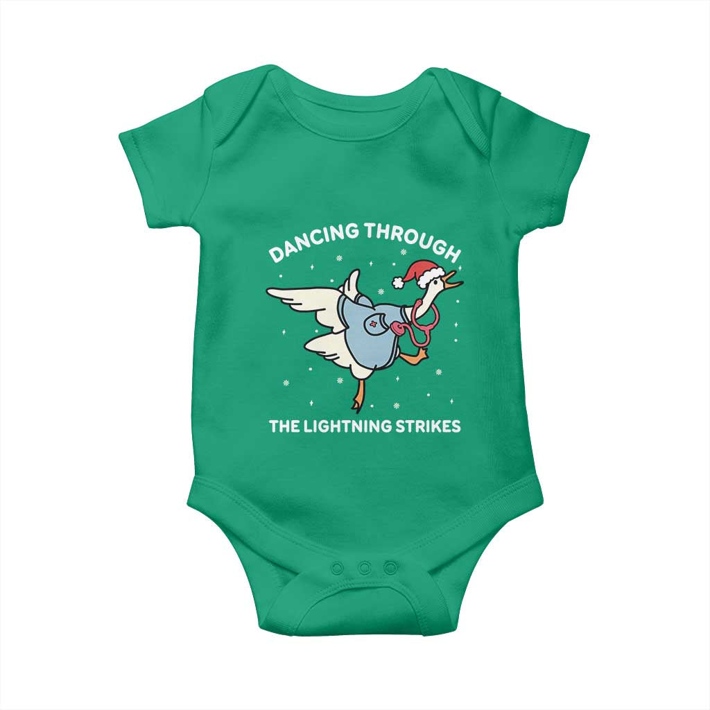Christmas Goose Nurse Baby Onesie Dancing Through The Lightning Strikes - Wonder Print Shop