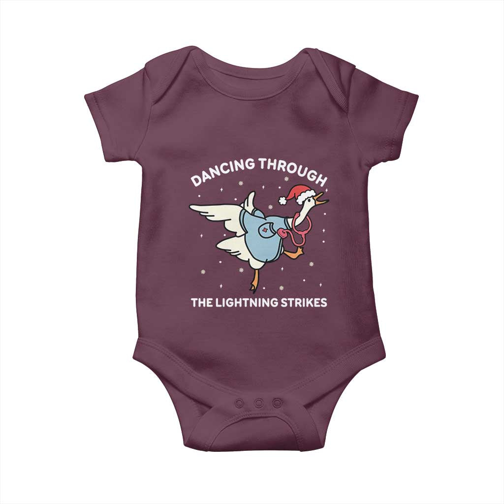 Christmas Goose Nurse Baby Onesie Dancing Through The Lightning Strikes - Wonder Print Shop