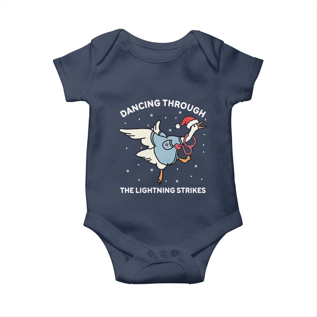 Christmas Goose Nurse Baby Onesie Dancing Through The Lightning Strikes - Wonder Print Shop