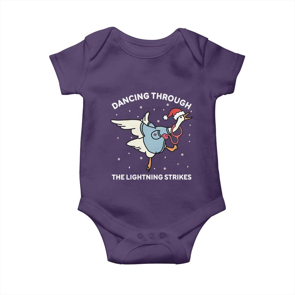 Christmas Goose Nurse Baby Onesie Dancing Through The Lightning Strikes - Wonder Print Shop