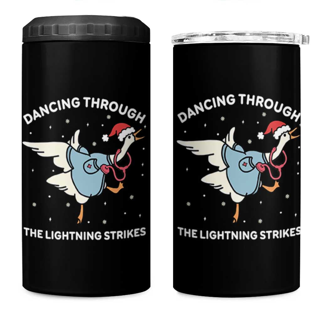 Christmas Goose Nurse 4 in 1 Can Cooler Tumbler Dancing Through The Lightning Strikes - Wonder Print Shop