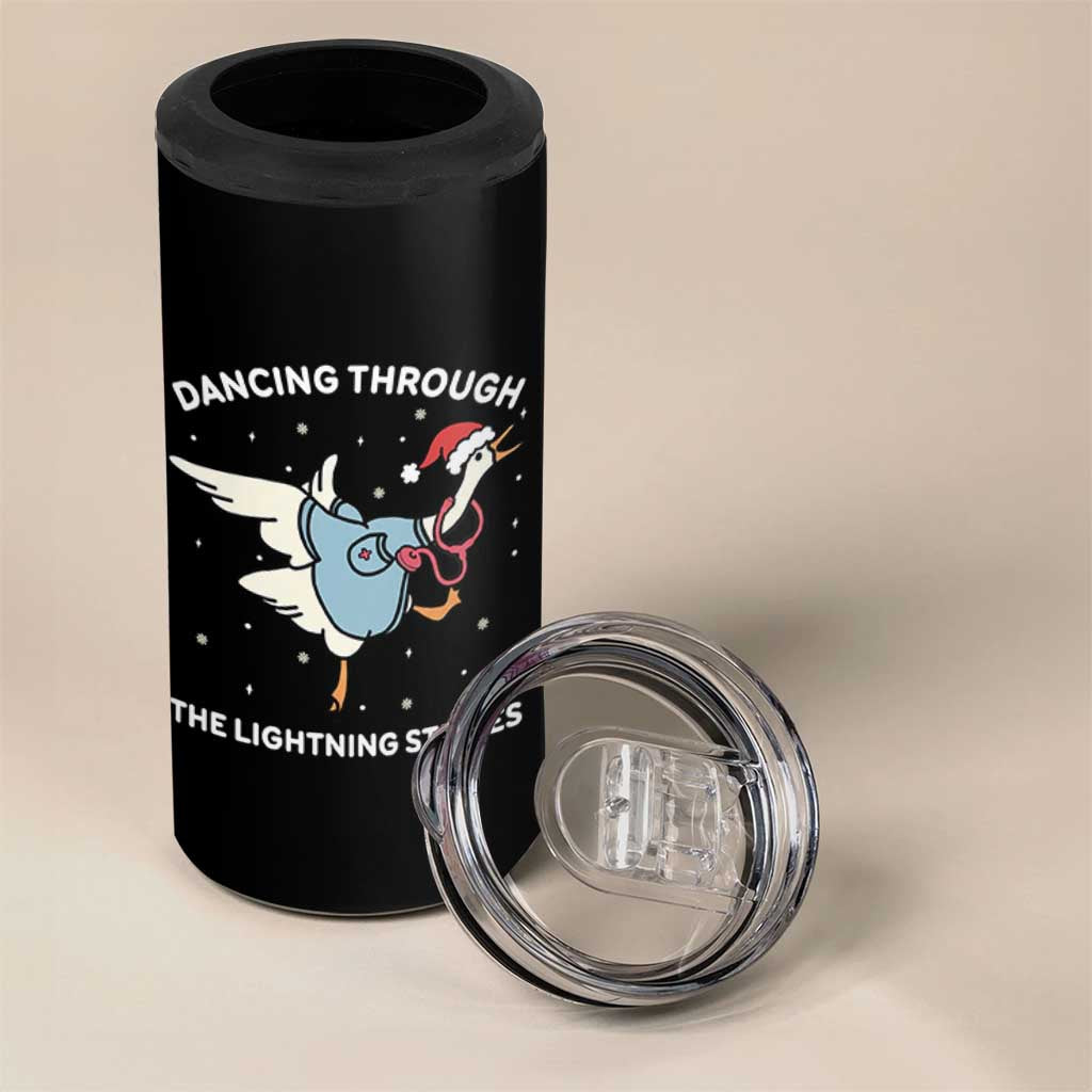 Christmas Goose Nurse 4 in 1 Can Cooler Tumbler Dancing Through The Lightning Strikes - Wonder Print Shop