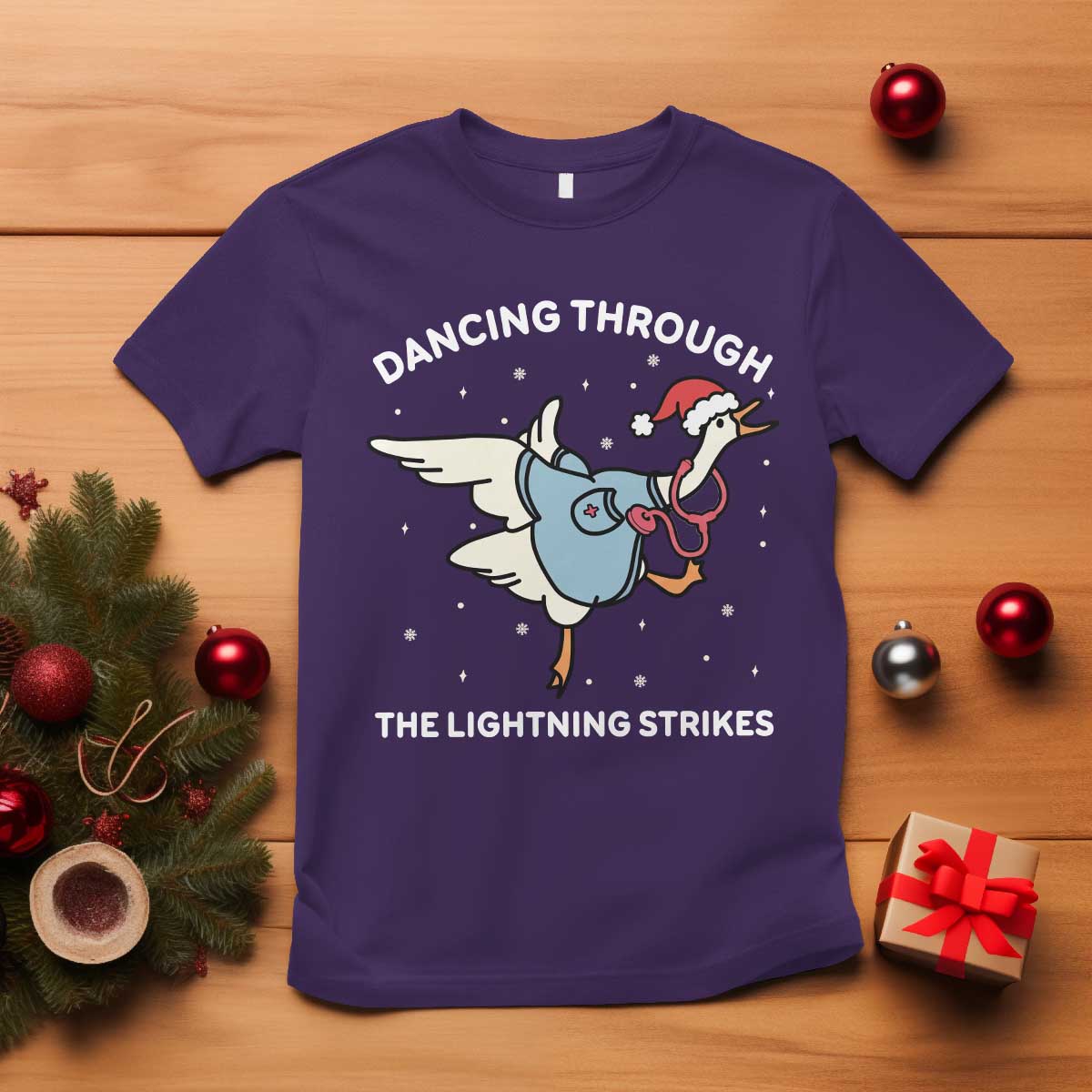 Christmas Goose Nurse T Shirt Dancing Through The Lightning Strikes - Wonder Print Shop