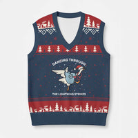 Xmas Goose Nurse V-Neck Knit Sweater Vest Dancing Through The Lightning Strikes - Wonder Print Shop