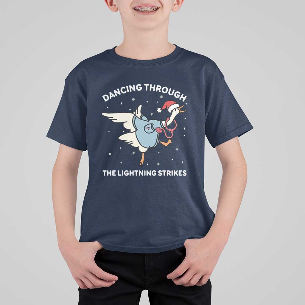 Christmas Goose Nurse T Shirt For Kid Dancing Through The Lightning Strikes - Wonder Print Shop