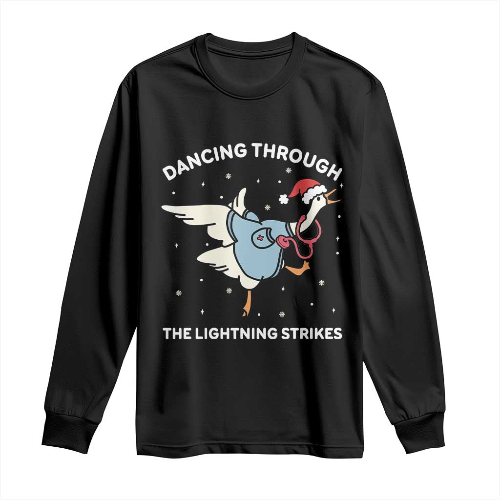 Christmas Goose Nurse Long Sleeve Shirt Dancing Through The Lightning Strikes - Wonder Print Shop
