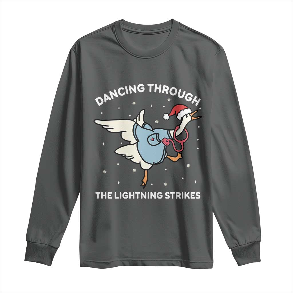 Christmas Goose Nurse Long Sleeve Shirt Dancing Through The Lightning Strikes - Wonder Print Shop
