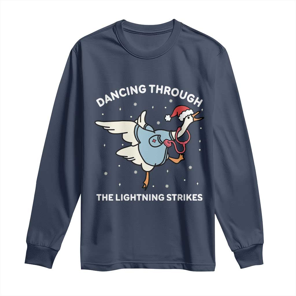 Christmas Goose Nurse Long Sleeve Shirt Dancing Through The Lightning Strikes - Wonder Print Shop