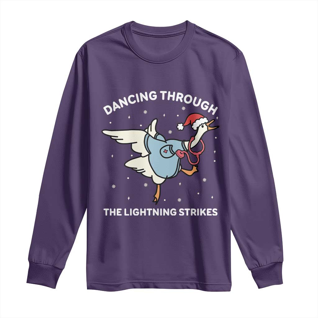 Christmas Goose Nurse Long Sleeve Shirt Dancing Through The Lightning Strikes - Wonder Print Shop
