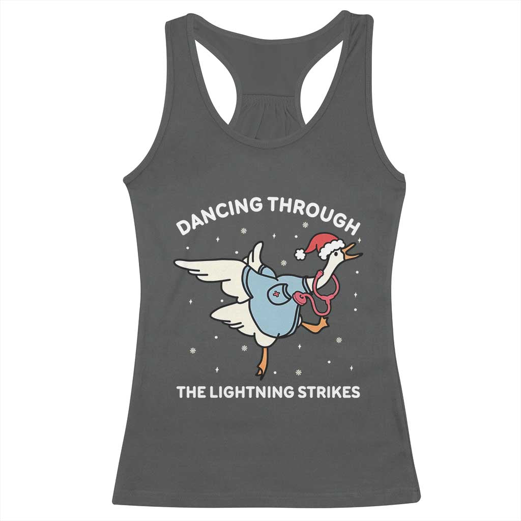 Christmas Goose Nurse Racerback Tank Top Dancing Through The Lightning Strikes - Wonder Print Shop