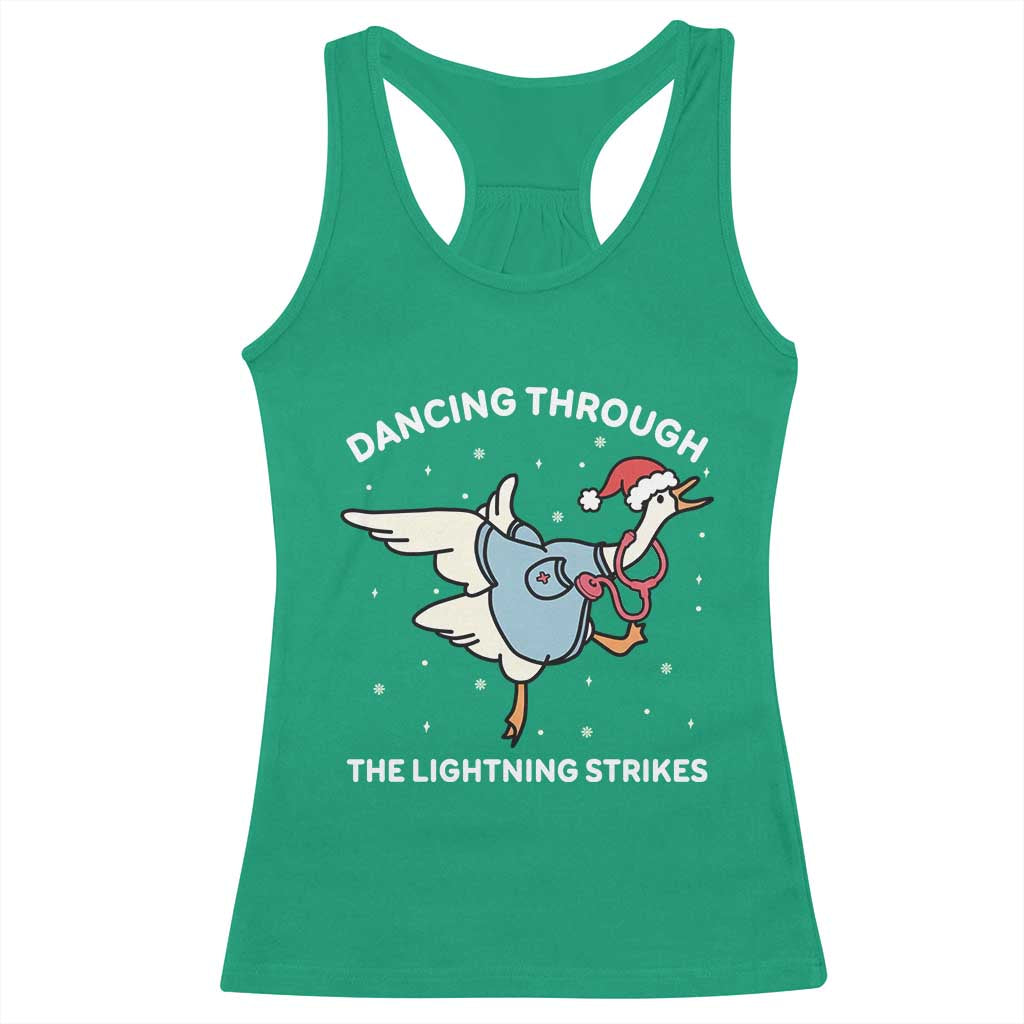 Christmas Goose Nurse Racerback Tank Top Dancing Through The Lightning Strikes - Wonder Print Shop