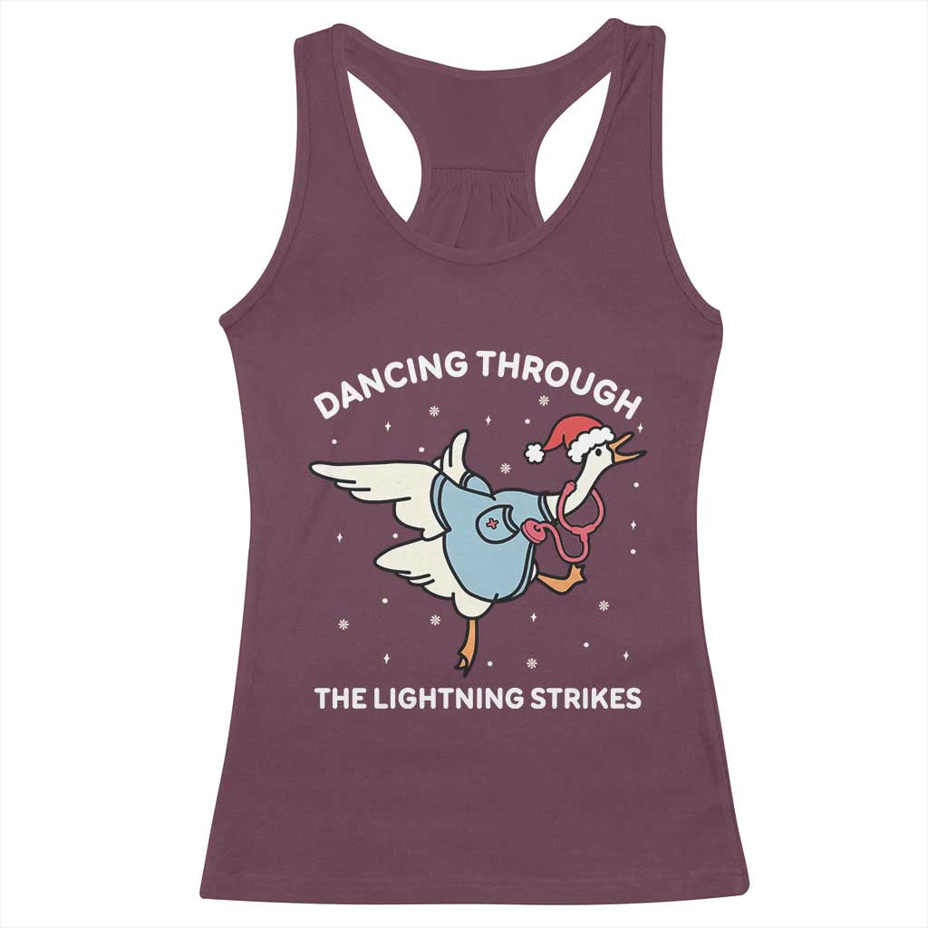 Christmas Goose Nurse Racerback Tank Top Dancing Through The Lightning Strikes - Wonder Print Shop