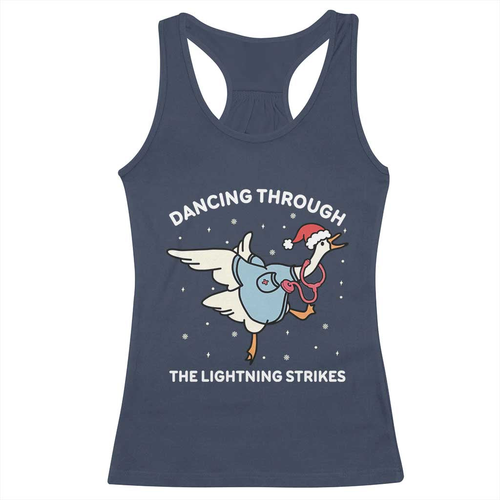 Christmas Goose Nurse Racerback Tank Top Dancing Through The Lightning Strikes - Wonder Print Shop