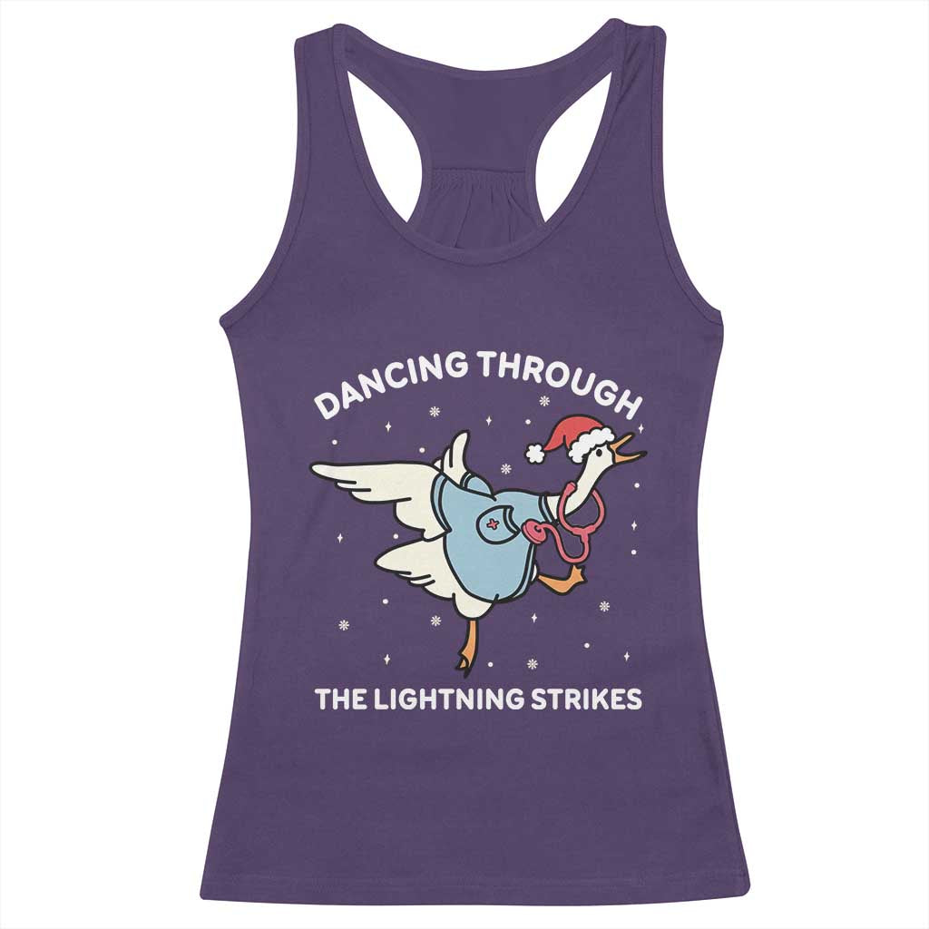 Christmas Goose Nurse Racerback Tank Top Dancing Through The Lightning Strikes - Wonder Print Shop