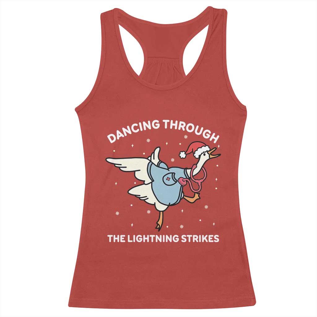 Christmas Goose Nurse Racerback Tank Top Dancing Through The Lightning Strikes - Wonder Print Shop