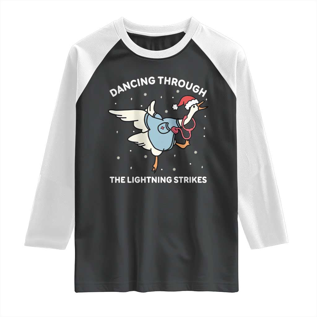 Christmas Goose Nurse Raglan Shirt Dancing Through The Lightning Strikes - Wonder Print Shop