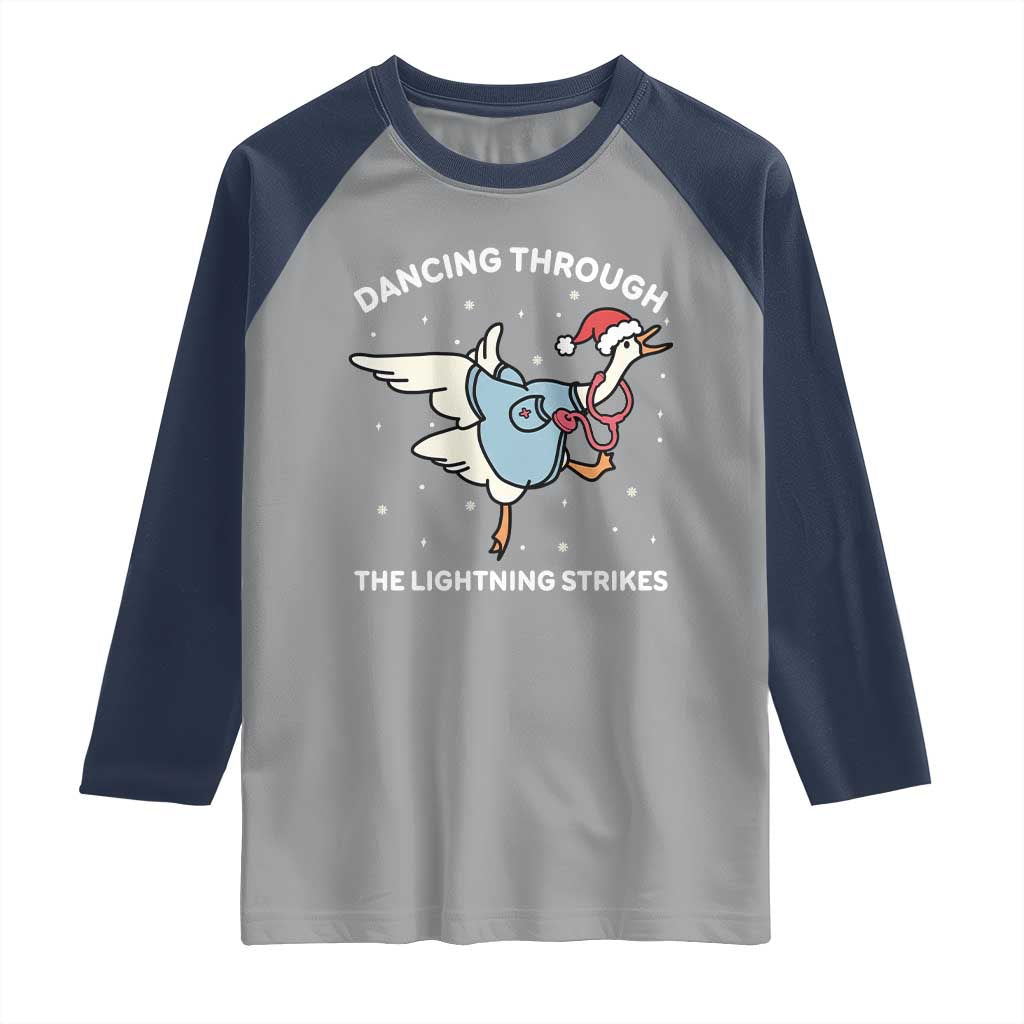 Christmas Goose Nurse Raglan Shirt Dancing Through The Lightning Strikes - Wonder Print Shop
