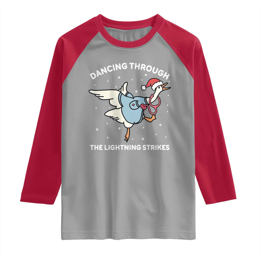 Christmas Goose Nurse Raglan Shirt Dancing Through The Lightning Strikes - Wonder Print Shop