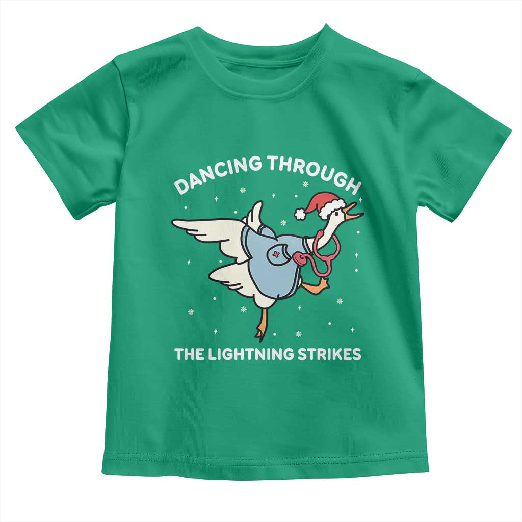 Christmas Goose Nurse Toddler T Shirt Dancing Through The Lightning Strikes - Wonder Print Shop