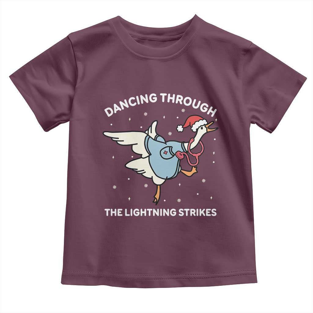 Christmas Goose Nurse Toddler T Shirt Dancing Through The Lightning Strikes - Wonder Print Shop