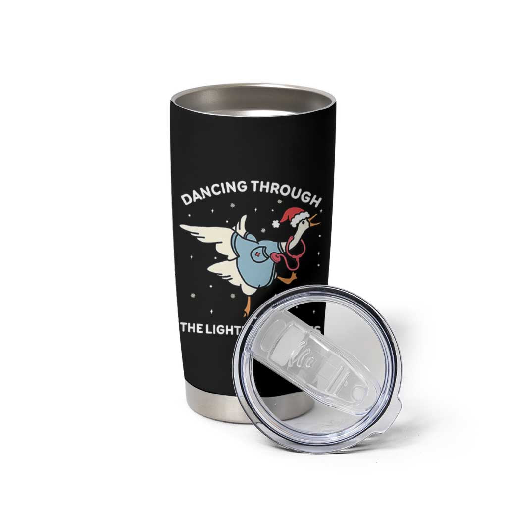 Christmas Goose Nurse Tumbler Cup Dancing Through The Lightning Strikes - Wonder Print Shop