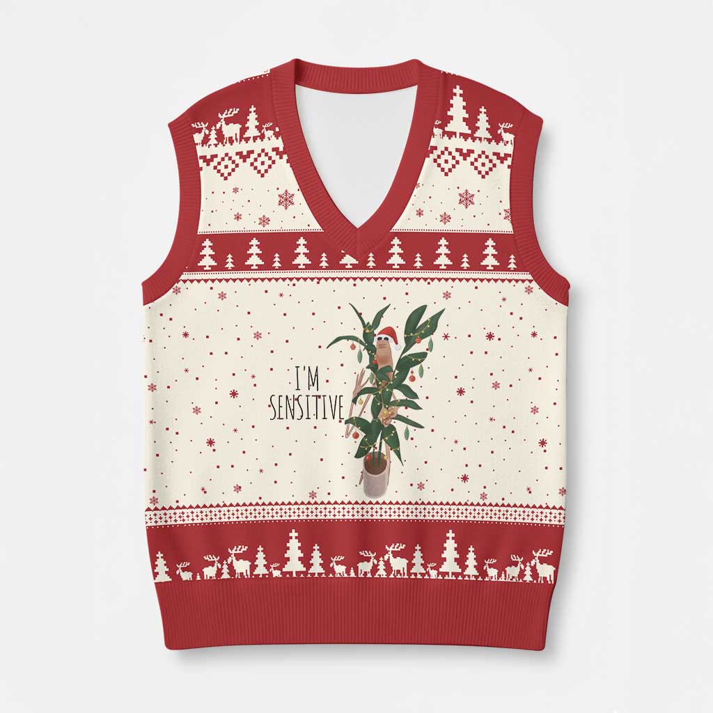 Marcus The Worm Robert Xmas Meme V-Neck Knit Sweater Vest I Am Sensitive - Wonder Print Shop