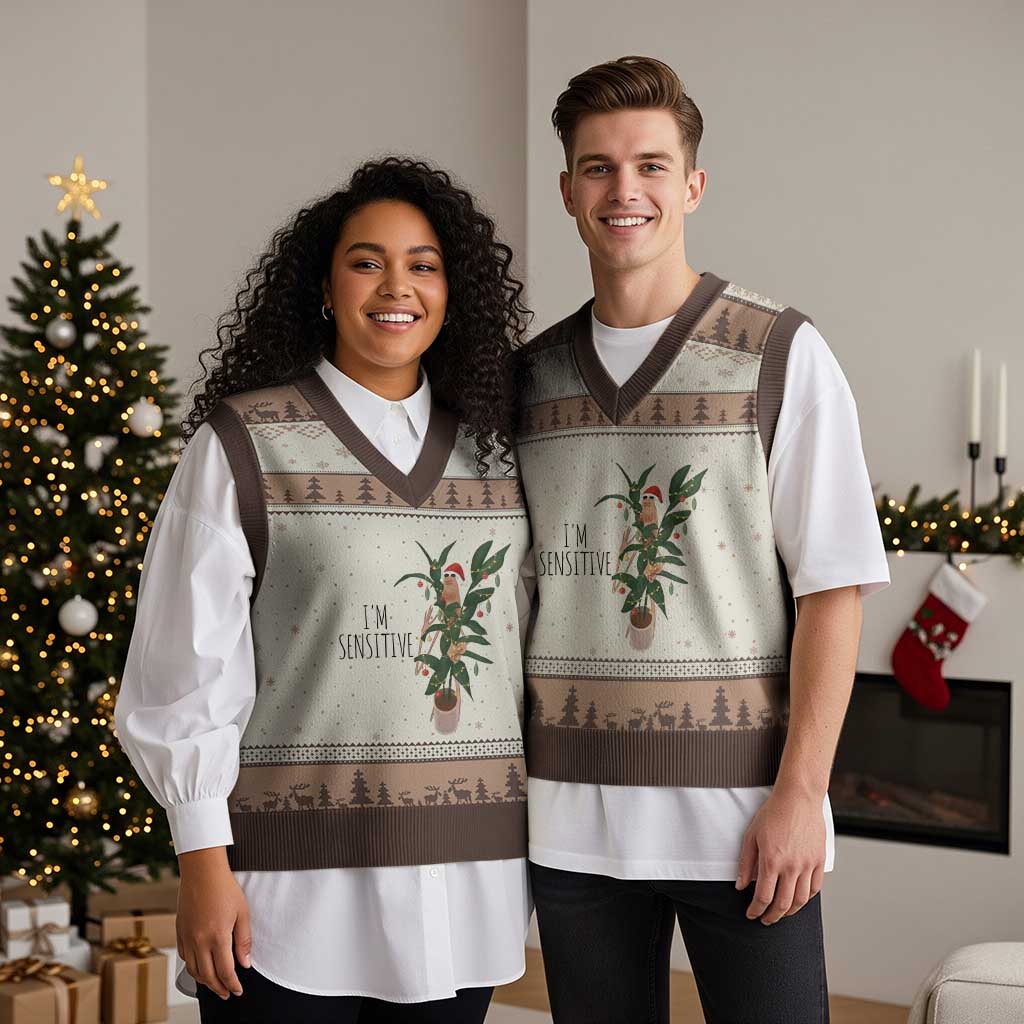 Marcus The Worm Robert Xmas Meme V-Neck Knit Sweater Vest I Am Sensitive - Wonder Print Shop